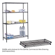48" x 18" (2) Extra Shelves for Commercial Wire Shelving Steel shelving; Storage shelving; Extra strength steel shelving; Garage storage; Commerical wire shelving; Wire shelving; Wire storage shelving; Backroom storage; Backroom shelving; Facility maintenance; Heavy duty steel shelving; Black steel shelving; Black storage shelving; Black extra strength steel shelving