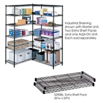 Industrial Wire Shelving - Extra Shelves - 48"W x 24"D x 1?"H Industrial wire shelving; Industrial wire storage shelving; Industrial backroom shelving; Industrail back room shelving; Steel shelving; Storage shelving; Extra strength steel shelving; Garage storage; Backroom storage; Backroom shelving; Backroom organziation; Back room storage; Back room shelving; Back room organziation; Facility maintenance; Heavy duty steel shelving; Black steel shelving; Black storage shelving; Black extra strength steel shelving