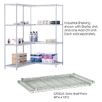 Industrial Wire Shelving - Extra Shelves - 48"W x 18"D x 1?"H Industrial wire shelving; Industrial wire storage shelving; Industrial backroom shelving; Industrail back room shelving; Steel shelving; Storage shelving; Extra strength steel shelving; Garage storage; Backroom storage; Backroom shelving; Backroom organziation; Back room storage; Back room shelving; Back room organziation; Facility maintenance; Heavy duty steel shelving; Black steel shelving; Black storage shelving; Black extra strength steel shelving