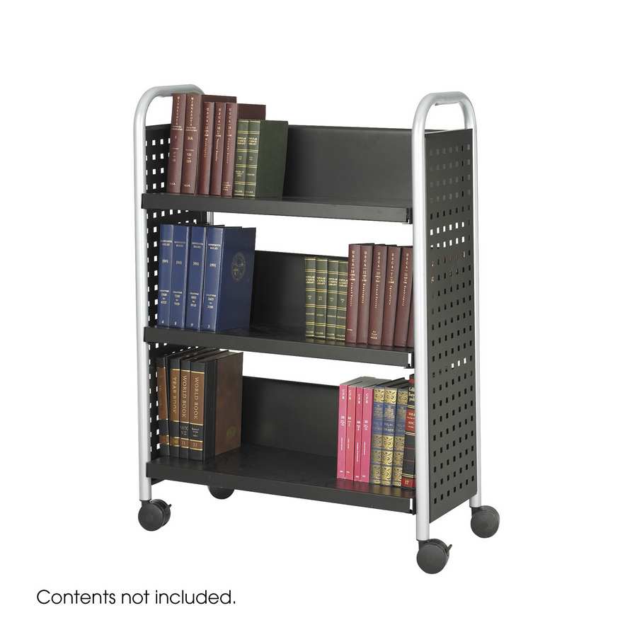 3 Shelves On Each Side Sand Safco Products 5357SA Steel Double-Sided Book Cart 