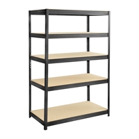 Boltless Steel and Particleboard Shelving 48x24 Particleboard shelving; Boltless shelving; Boltless steel shelving; Steel shelving; Storage shelving; Extra strength steel shelving; Garage storage; Backroom storage; Backroom shelving; Steel racking; Facility maintenance; Heavy duty steel shelving; Black steel shelving; Black storage shelving; Black extra strength steel shelving